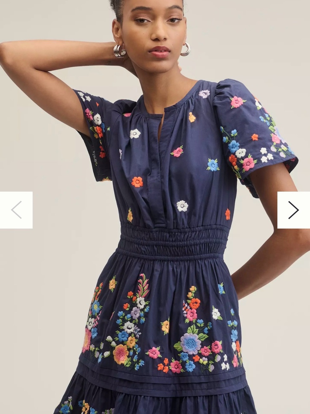 Anthropologie Somerset Navy Embroidered Floral Mini Dress
